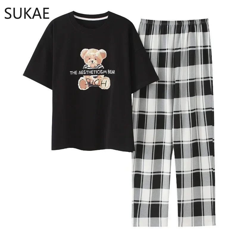 SUKAE M-5XL Plus Size Lingerie Cotton Sleepwear Big Size Women\'s Pajamas Short Sleeve Long Pant Summer Homesuit Soft Pyjamas New