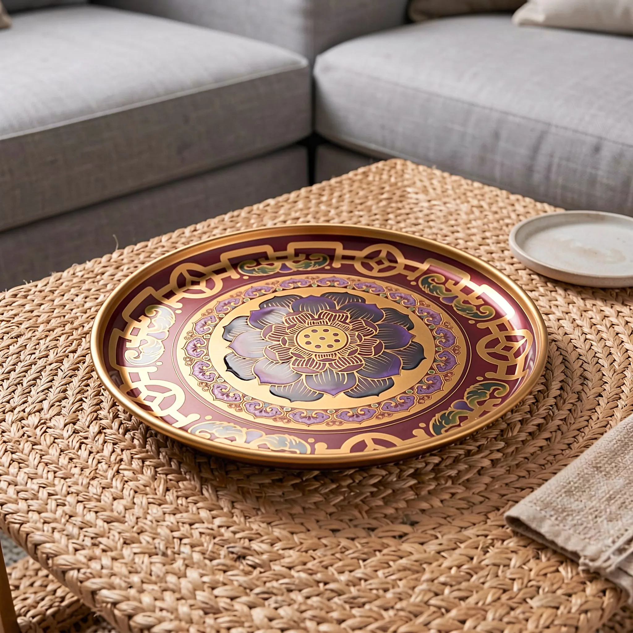 Buddhist Lotus Offering Bowl Alloy Fruit Plate Flat Tribute Tray Altar Temple Worship Buddha Religious Decoration