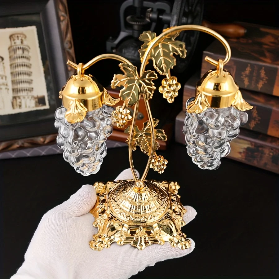 Vintage Gold Grape Shape Spice Shaker Set Salt Pepper Jar Kitchen Storage Rack Countertop Decor Ornament Gift