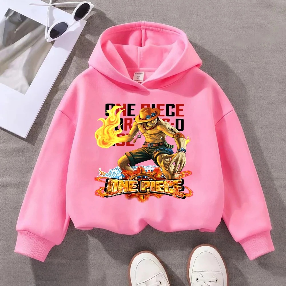 

Kids Hoodie with One Piece Portgas·D·Ace Cartoon Print, Casual Anime Themed Sweatshirt for Children, Comfortable Soft Pullover