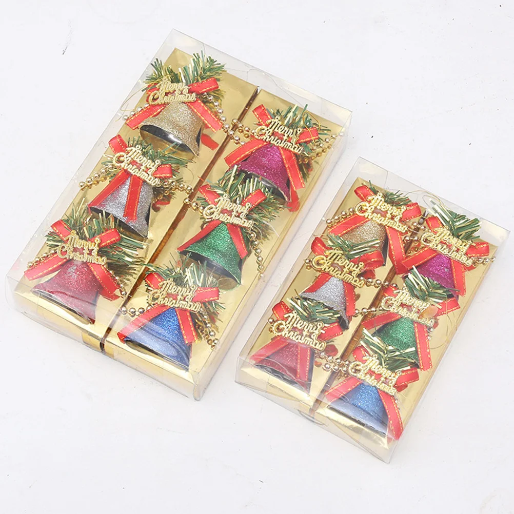 

6Pcs Wind Chime Hanging Ornaments Christmas Tree Colorful Glitter Bells Stars Pendant Holiday Wedding Party Decor