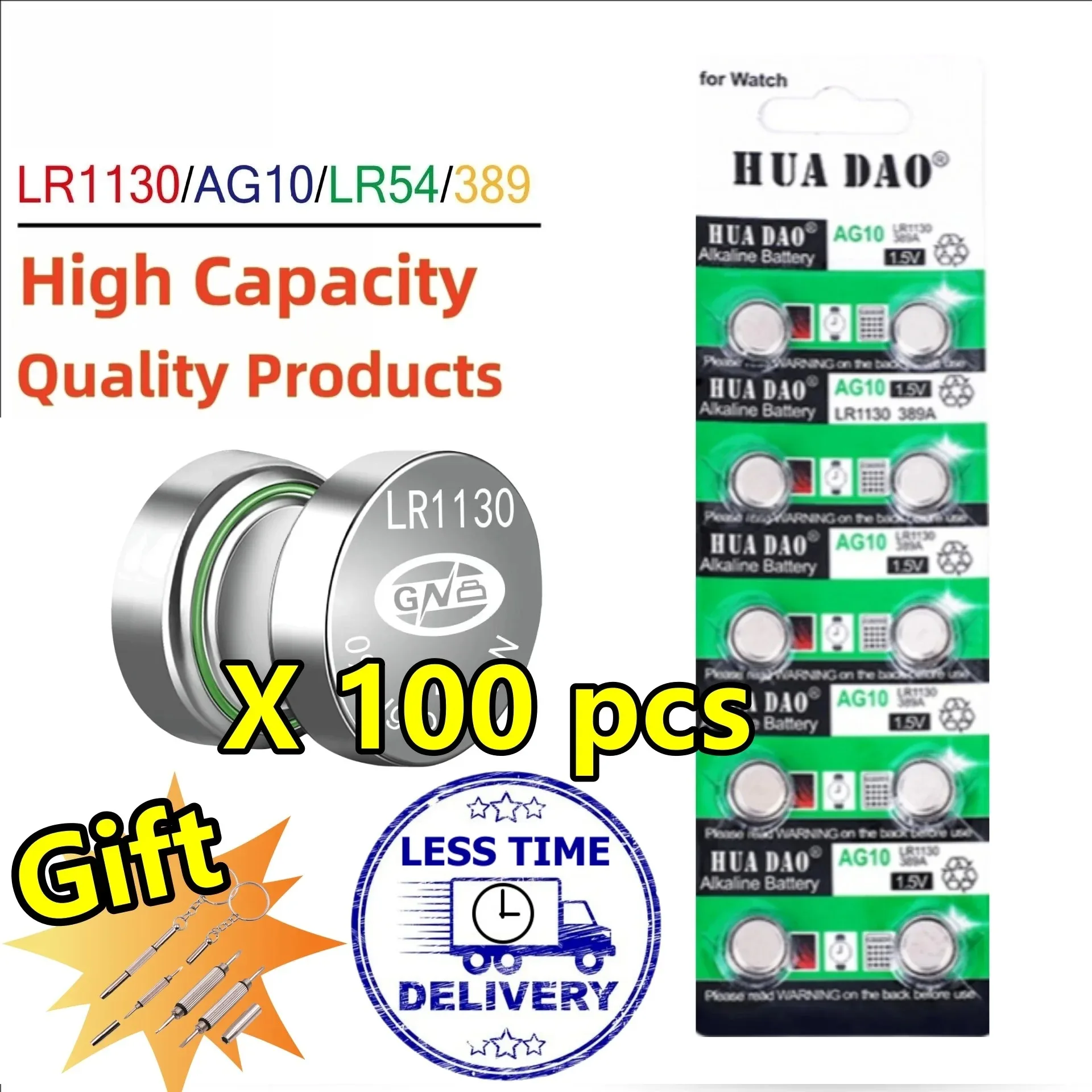 100Pcs AG10 LR1130 Button Battery LR 1130 SR1130 389A LR54 L1131 For Alkaline Battery Watch Hearing Aid Flashlight Calendar Toys