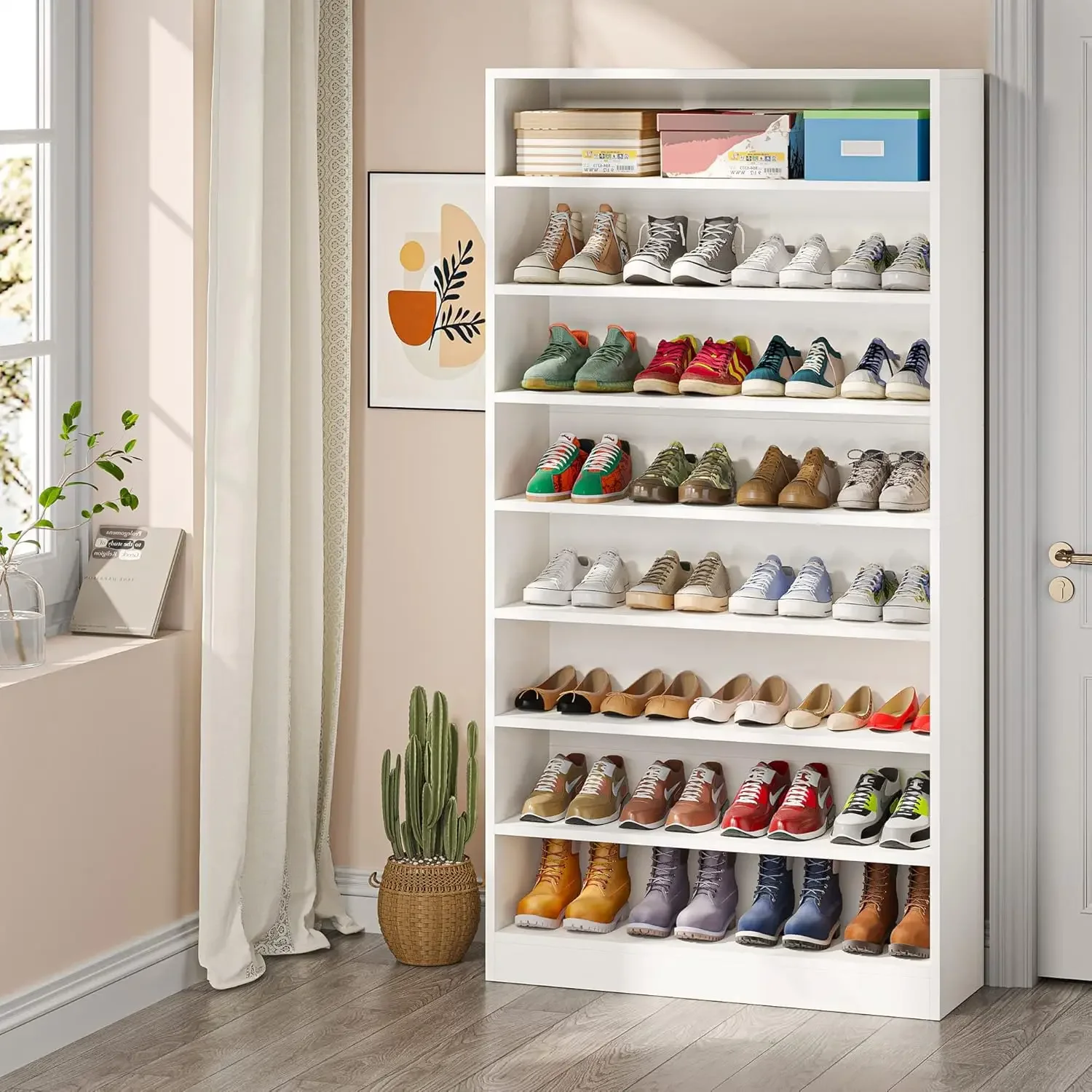 with Open Storage Shoe Cabinet, 9 Tiers 40-45 Pairs Heavy Duty Wood Freestanding Shoe Storage Cabinet, 70.8'' Tall Shoe Cabinet