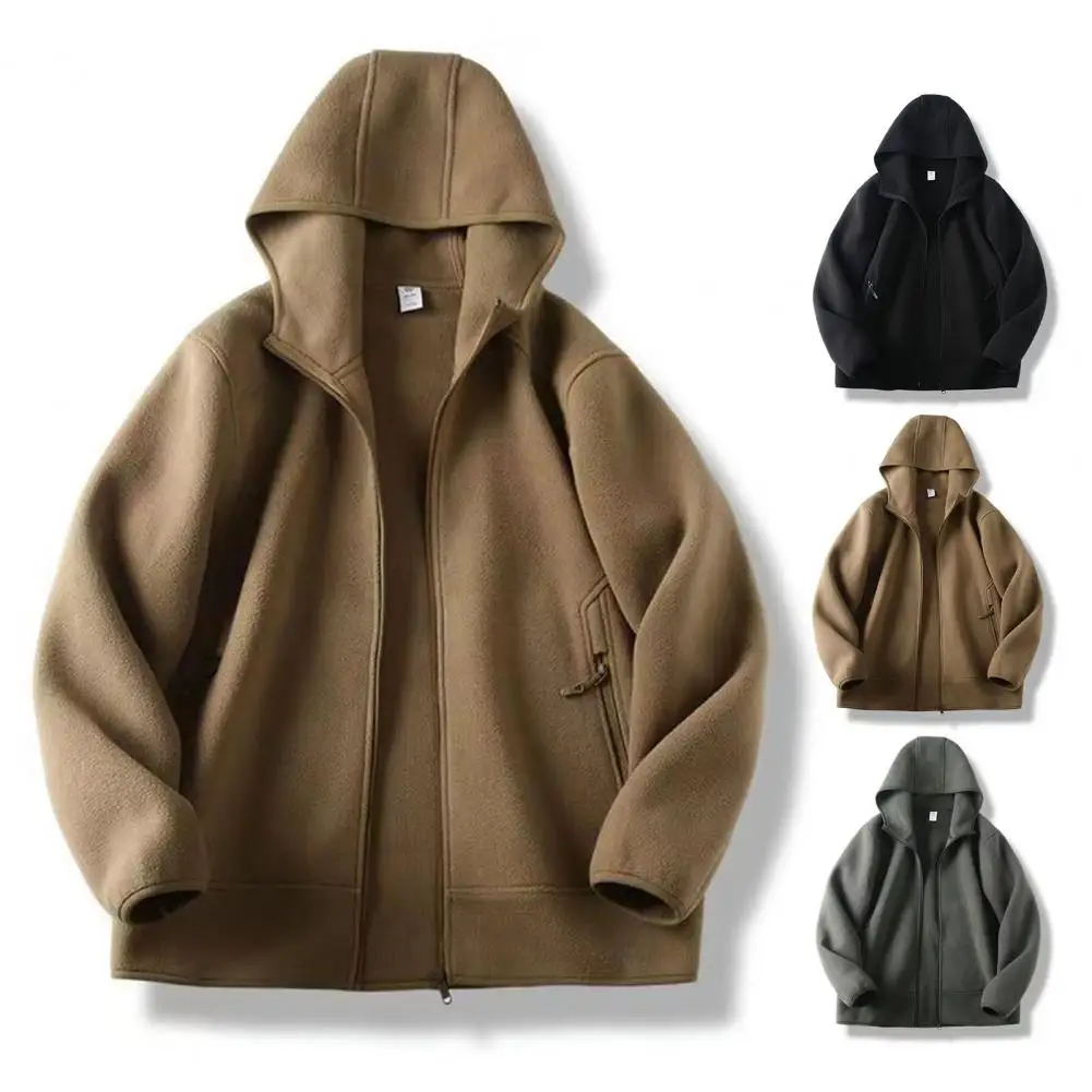 

Fall Winter Men Coat Loose Loose Zipper Closure Outerwear Thick Cardigan Long Sleeve Outwear Solid Color Pockets Mid Length Coat