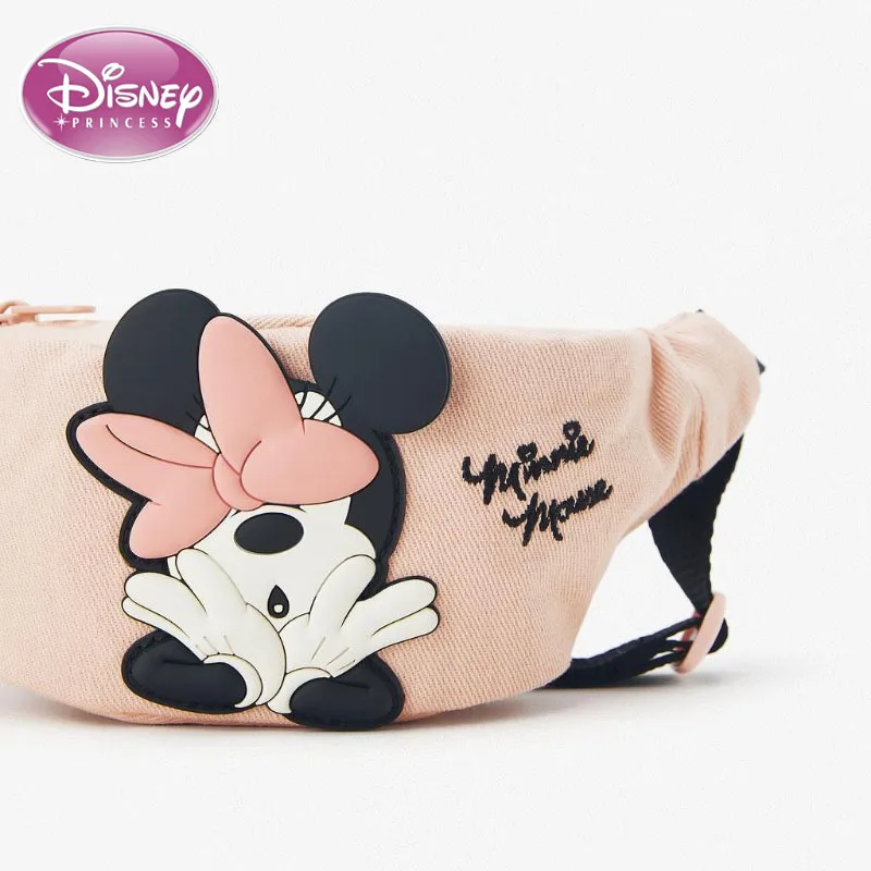 Disney Cartoon Minnie Cute and Fashionable Children\'s Pink Twill Canvas Bag Mini Casual Small Waist Bag