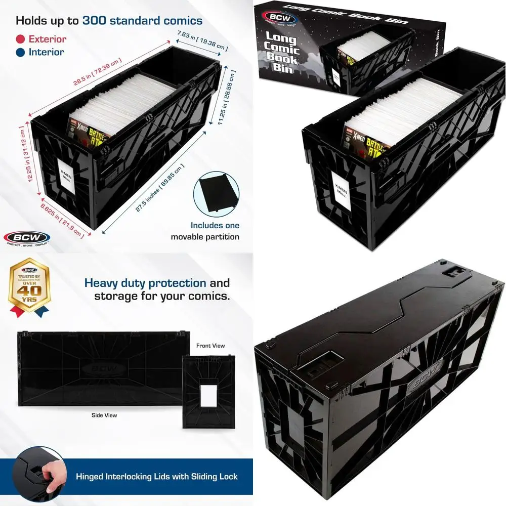 Sturdy Comic Storage Box - Holds 300 Comics | Stackable Organizer with Acid-Free Plastic, Divider, and Label Slot