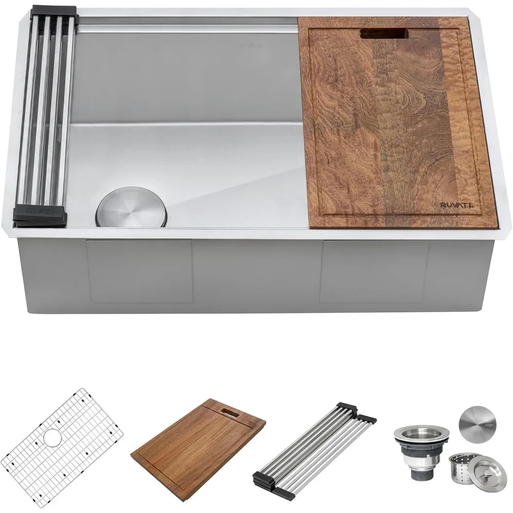 Évier de cuisine à décalage astronomique avec accessoires, égouttoir encastré, calibre 16, RVH8596, station de travail de 36 pouces, 19 po D x 36 po W x 9.87 po H