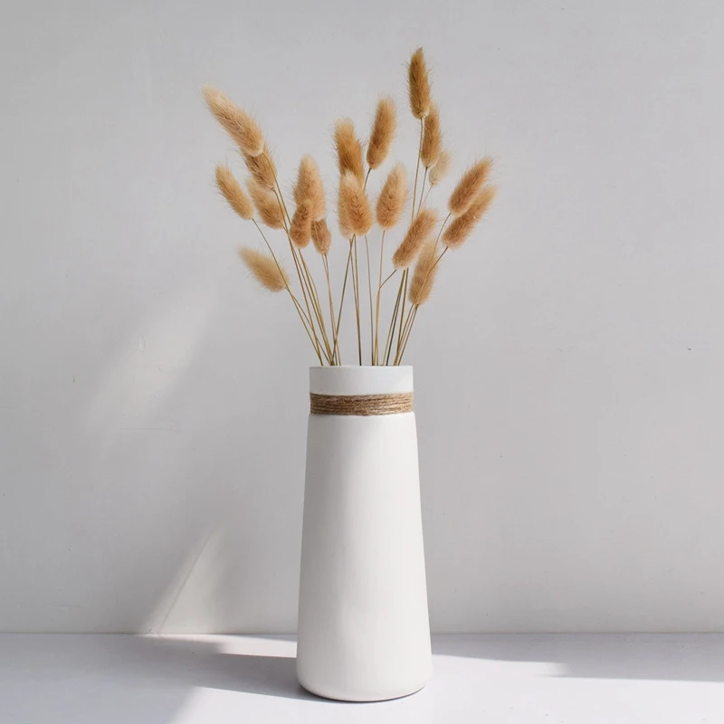 Simple Modern Living Room Home Furnishing Creative Ornaments White Vasejute Rope Ceramic Art Flower Vase