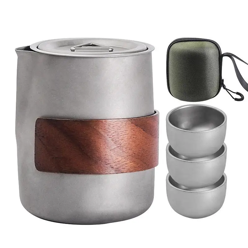 Double-Layer Pure Titanium Teapot Simple Outdoor Travel Teapot Chinese Kung Fu Tea Set Portable Travel Quick Cup For Outdoor