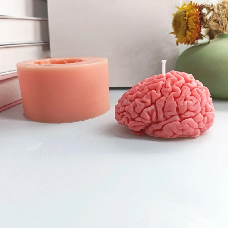 3D Brain Candle Resin Mold Artificial Brain Shape Aromatherapy Candle Silicone Mould DIY Craft Cookie Fondant Soap-Decor B03E