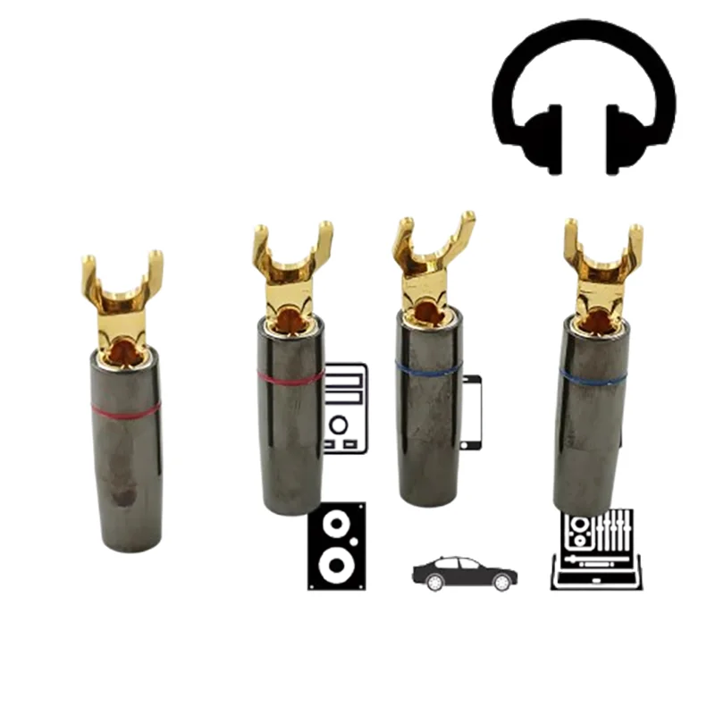 

Premium Quad 24K Gold Y-Spade Terminals: EIZZ Audiophile Brass Adapters for Bi-Wire Systems​