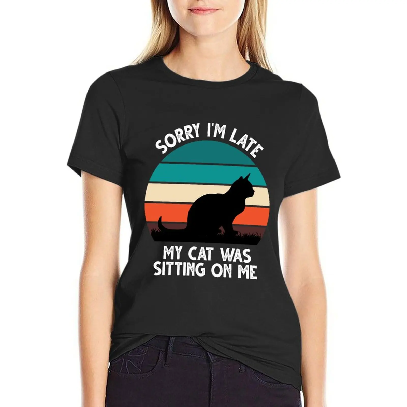 

sorry im late my cat was sitting on me T-shirt aesthetic clothes kawaii clothes Women tops