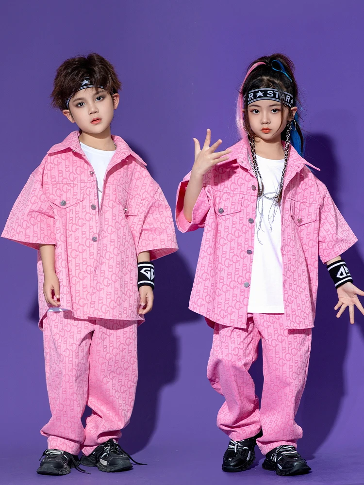 子供のためのヒップホップダンスの衣装,半袖トップ,女の子のためのジャズパフォーマンス服,ストリートウェア,ステージスーツ