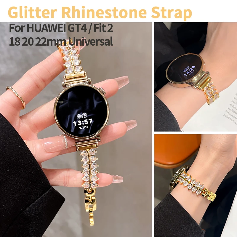 18mm 20mm 22 Luxury Rhinestone Wheat Strap for Huawei Watch GT4 41mm Women Watchband for Samsung Galaxy Watch 4 Glitter Bracelet