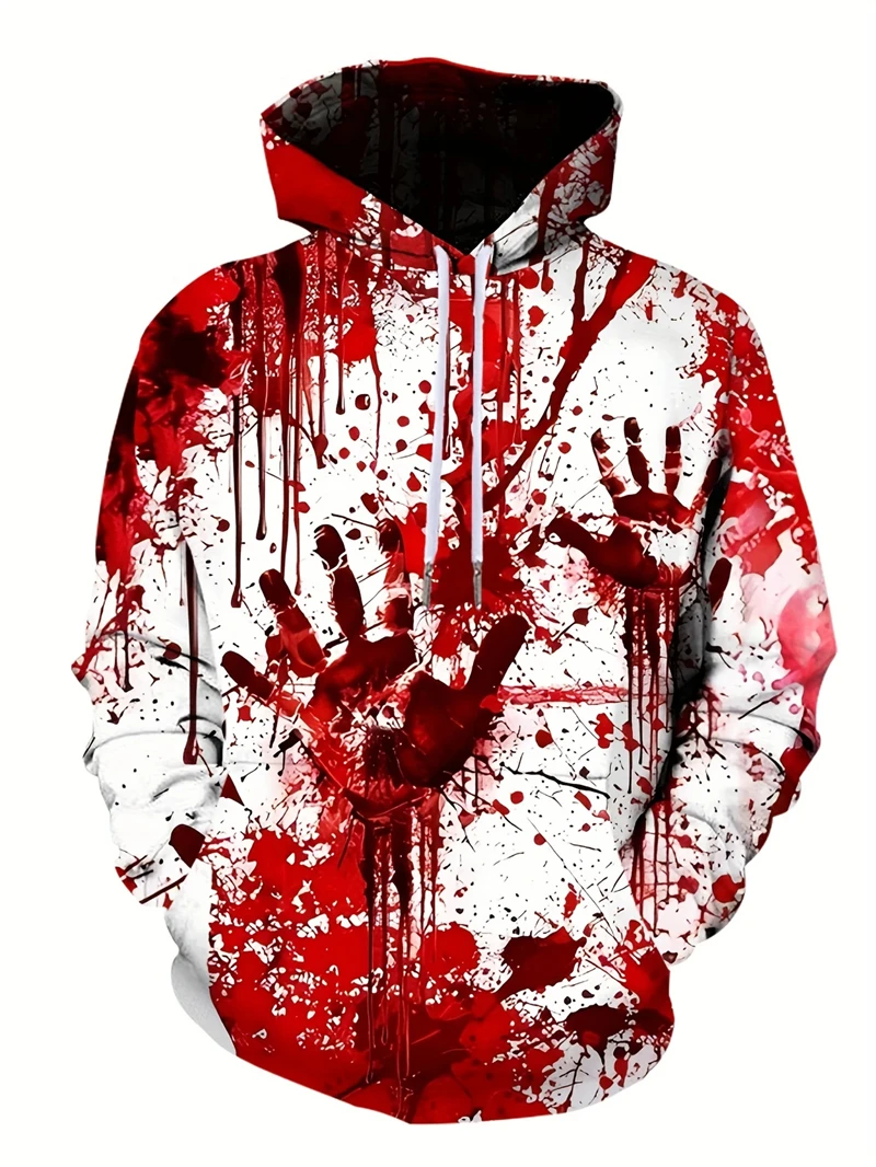 3D Print Blood Graphic Hoodies For Man Novelty Terror Print Halloween Pullover Sweatshirt Clothes Mens Plus Size Sport Tracksuit
