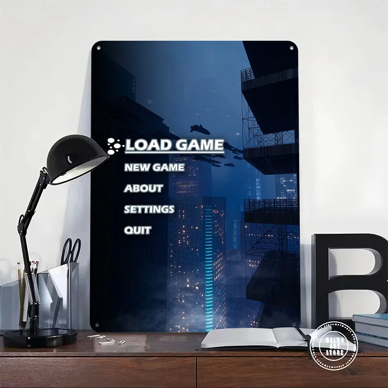 Cyberpunk Game Menu Screen Printed Poster Customized Wall Art Retro Vintage Metal Tin Signs for Gamer Bedroom Decoration Gaming