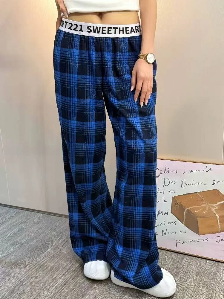 

American Retro Campus Letter Splicing Belted Low Waist Pants Lazy Sle Walking Casual Long Trousers Women's Straight Leg Jeans