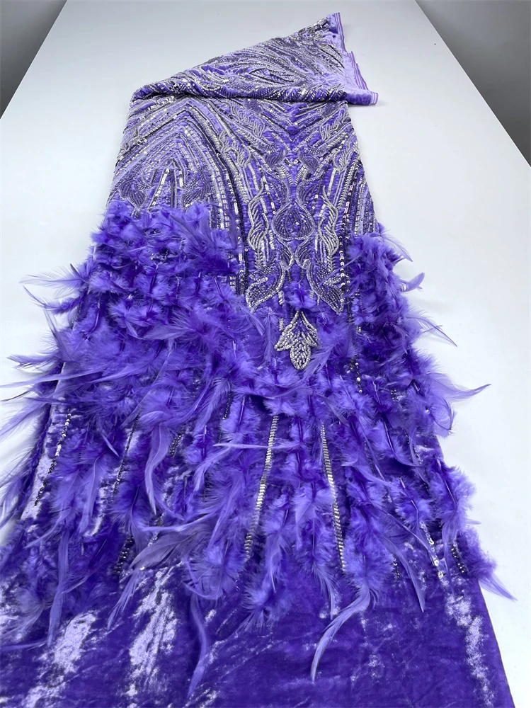 Latest Nigerian Feather Lace Fabric With Sequins 2025 High Quality Lace African Lace Fabric For Wedding Dress French Net Lace