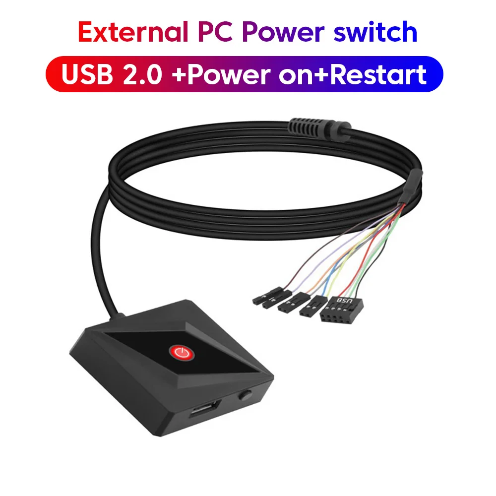 Desktop Computer Power Switch PC Motherboard External Start Power On/Off Restart Button Extension Cable 1.7M for Home Office