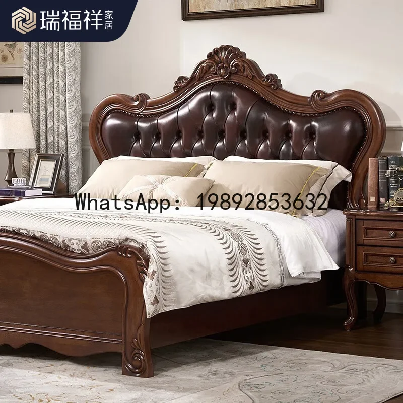 Z2-28 LYY Peach Core Wood American Style Upholstered Bed 1.8m Solid Wood Master Bedroom Double Wedding Bed