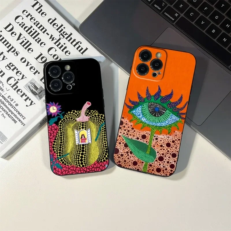 Pumpkin Yayoi Kusama Phone Case FOR IPhone 15 14 11 12 Pro 8 7 15 Plus 13 Pro MAX XR XS MINI SE 2020 Black Covers