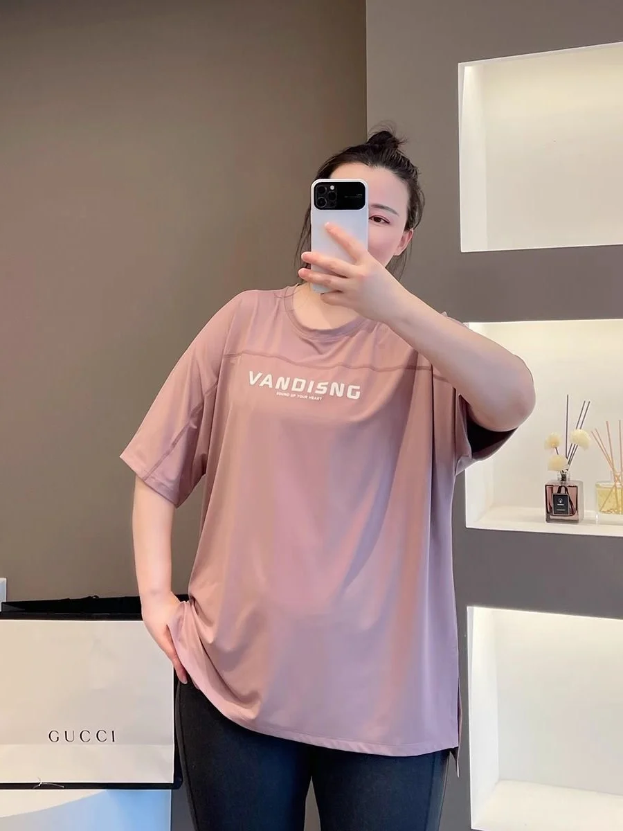 

plus Size 300 Pounds Women's Summer T-Shirt Cover Belly Short Sleeve Hide Meat Anti-Aging Shoulder Width Regular Korean Style