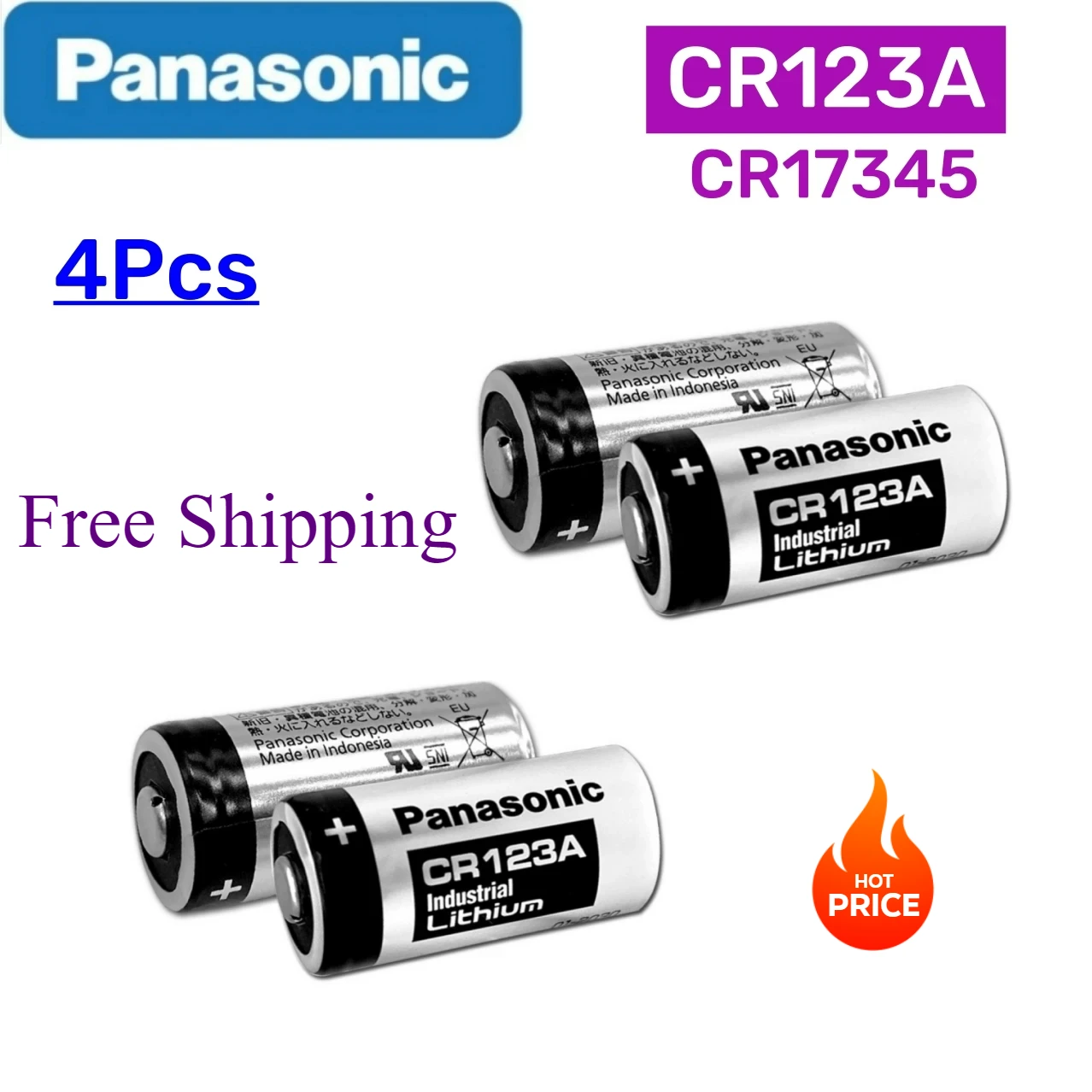 파나소닉 123 리튬 3V Arlo 카메라 배터리, CR123A CR17345 DL123A EL123A 123A, 4 개