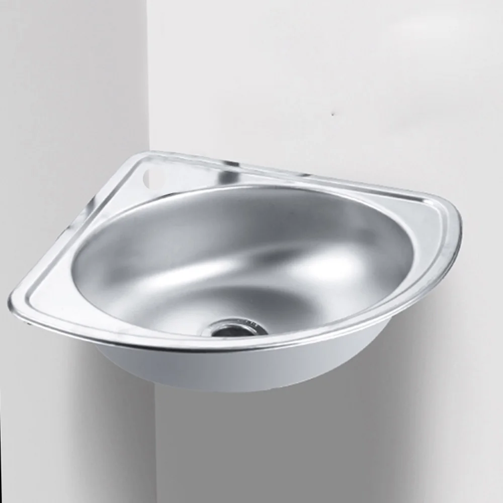 Lavabo triangulaire en acier inoxydable, optique de petit évier, coin mural simple