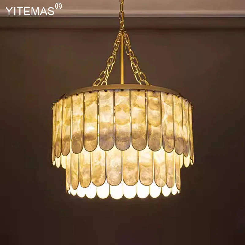 Imagem -02 - French Shell Chandelier com Gold Hanging Lighting Lustres para Sala de Estar Quarto e Cozinha Farmhouse Dining Room Lâmpadas