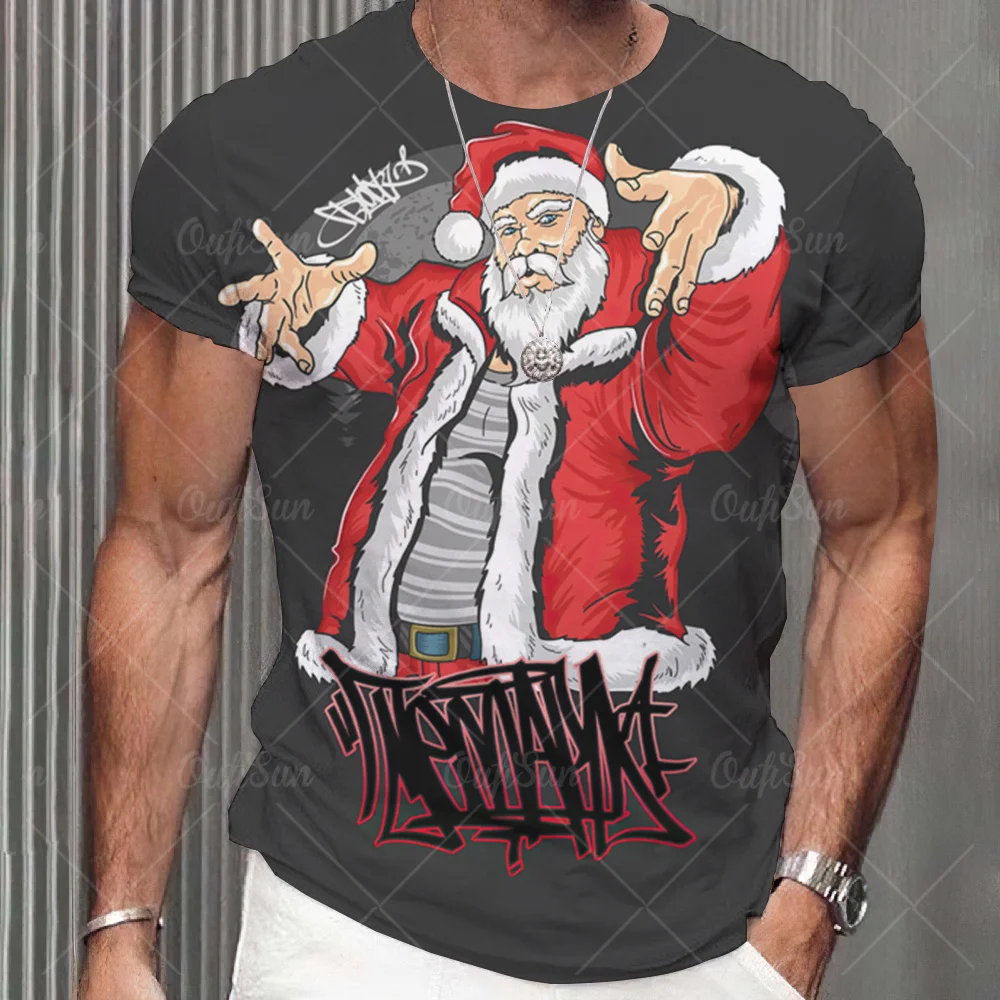 Funny Christmas T-Shirt For Men 3D Santa Print Short Sleeve Top Christmas T-Shirts Oversized Xmas Tee Shirt Men Clothing Unisex