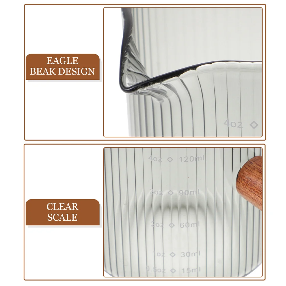 

2Pcs Transparent Milk Cup Glass Pitcher Wood Handle Measuring Cup Creamer Syrup Dispenser for Kitchen Glass Pitchers