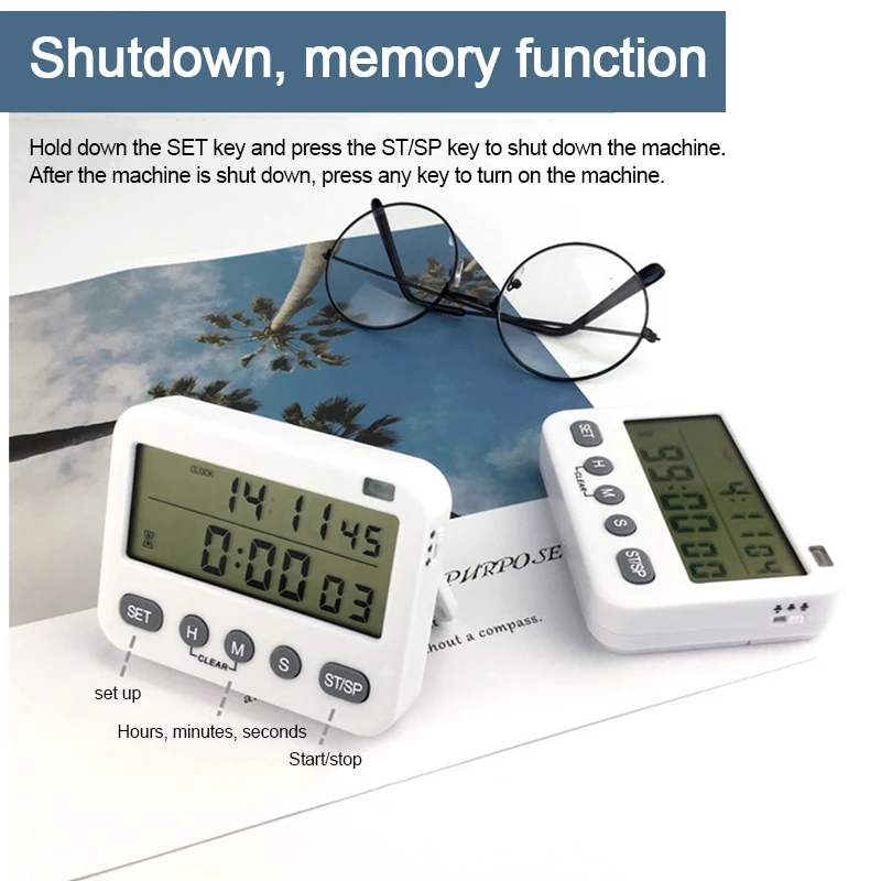 Digital Kitchen Timer Countdown Timer LED HD Display Multifunctional Alarm Clock Sound Flash Vibration Reminder Memory Function