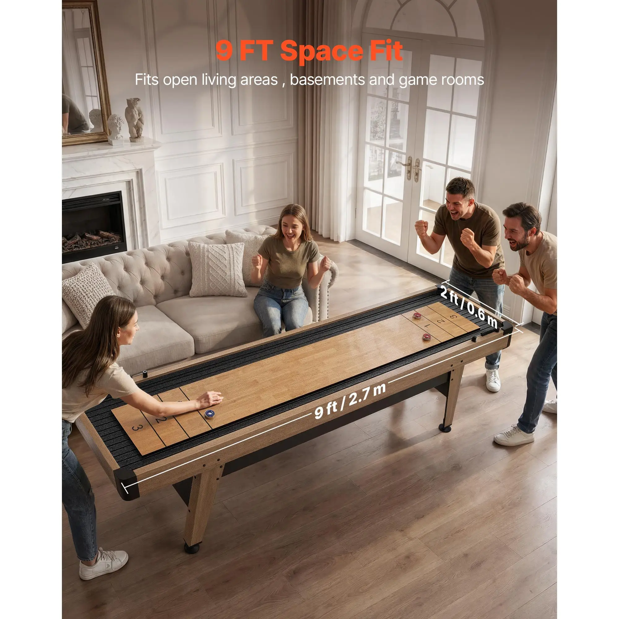 2026 9 Ft Shuffleboard Table with Durable Scratch-Resistant Playfield Pedestal Legs & Levelers for Stable Playpromote sales