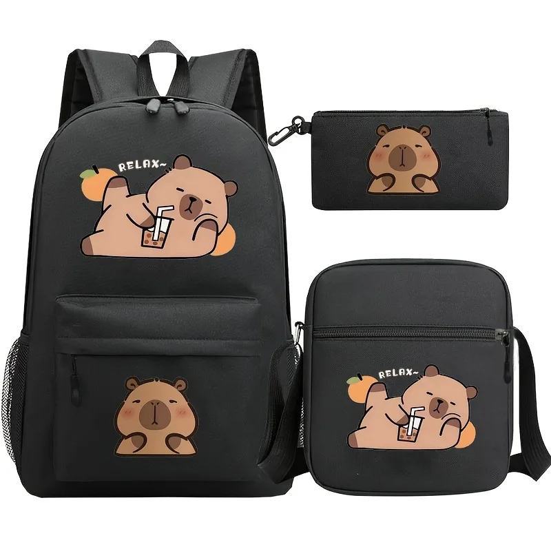 

Cute Capybara Printed Student Schoolbag 3-piece Set Lightweight Boys Girls School Bags Pencil Case Shoulder Bag Travel Mochilas