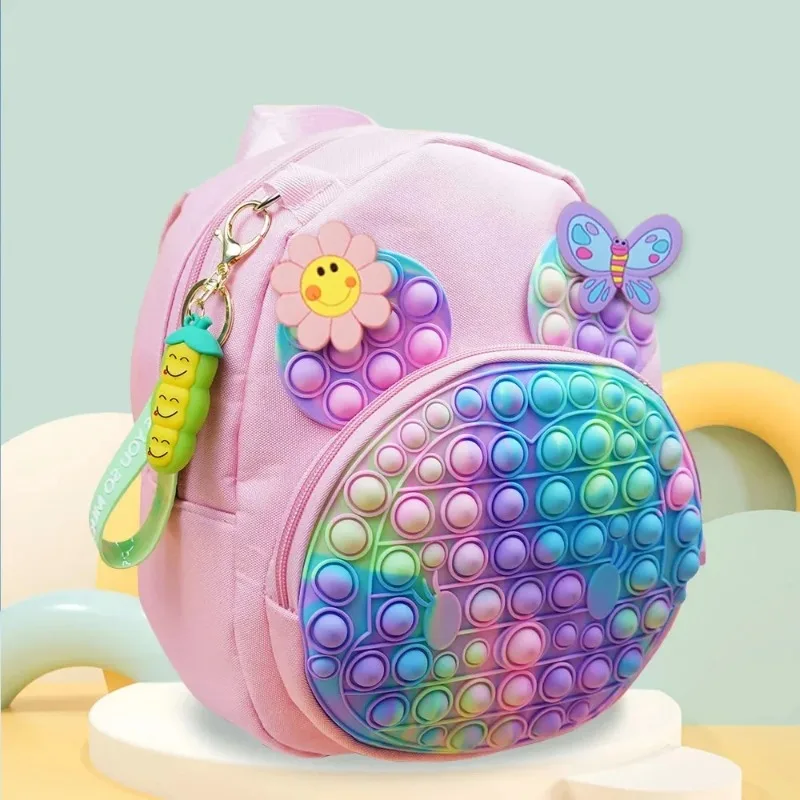New Cartoon Silicone Rat Control Backpack Children's Double Shoulder Bag Rainbow Bubble Primary School Student Backpack