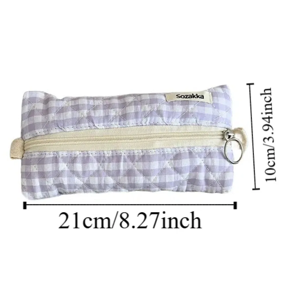 Large Capacity Plaid Pen Bag Makeup Brush Pouch Korean Style Stationary Cloth Box Simple Portable Sewing Pencil Case Girl