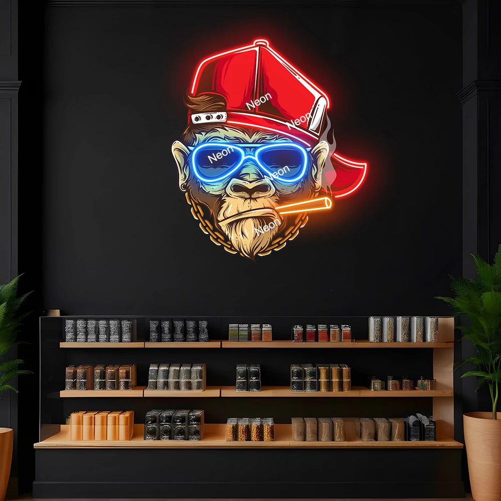 

Rockstar Monkey LED Light Sunglasses Monkey Neon Sign Home Wall Art Game Room Cafe Decor Night Lights Lamp Personalized Gifts
