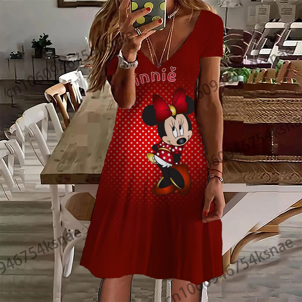 Disney   V Neck Clothes for Summer Dresses Women 2022 Casual Women\'s Clothing 2022 Boho Dress Green Silk Dress Chic Point Skirts