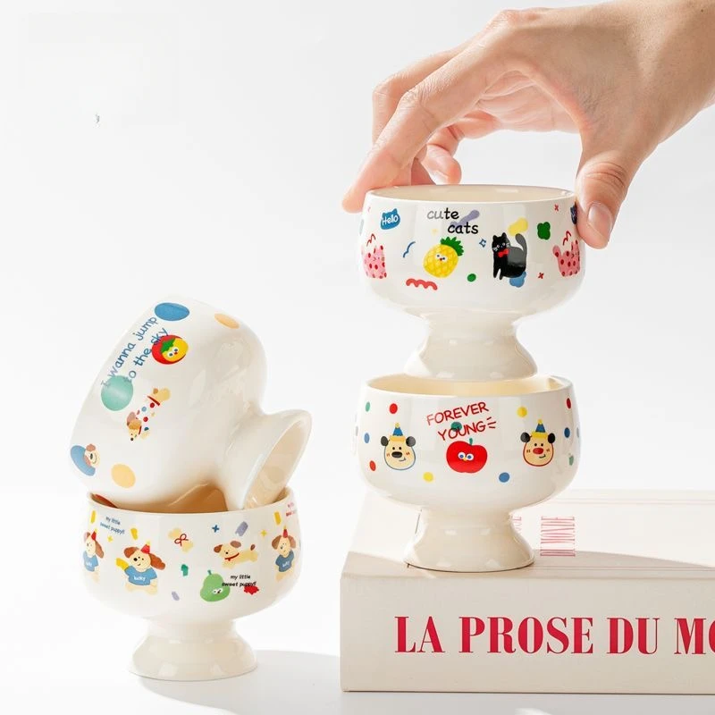 

Cute Cream Colored Cartoon Yogurt Bowl, Portable High Footed Ice Cream Dessert Cup, Couple's Best Friend Gift Aromatherapy Cup