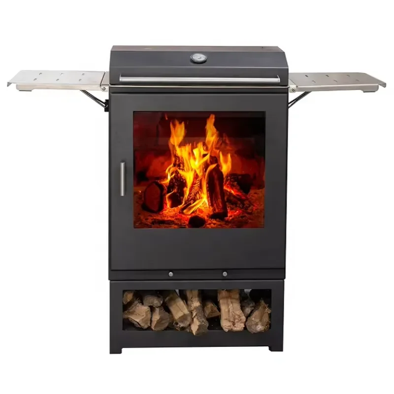 Outdoor Portable Wood Cooking Stove with Grill & Bake Oven Thermometer Movable Bottom Steel Construction