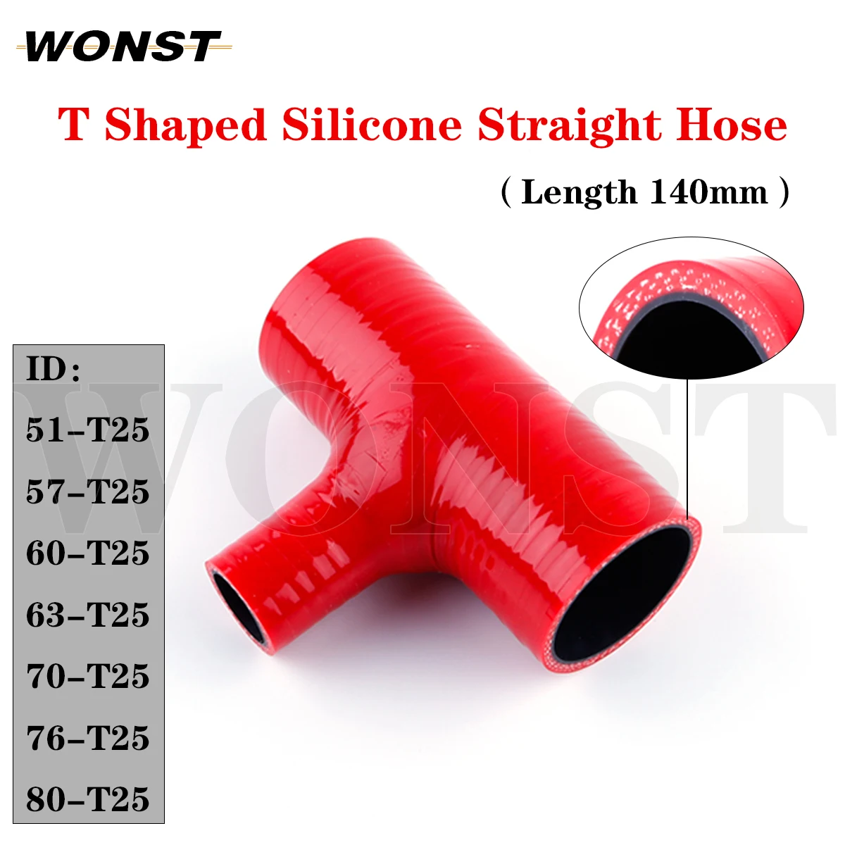 

T Shaped Elbow 140mm Length General Silicone Coolant Intercooler Tube Pipe Hose ID 51mm 57mm 60mm 63mm 70mm 76mm 80mm