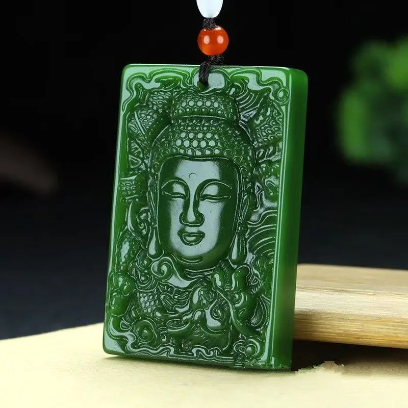 Natural Green Hand-carved Tathagata Buddha Jade Pendant Fashion Boutique Jewelry Men and Women Big Day Tathagata Necklace Gift