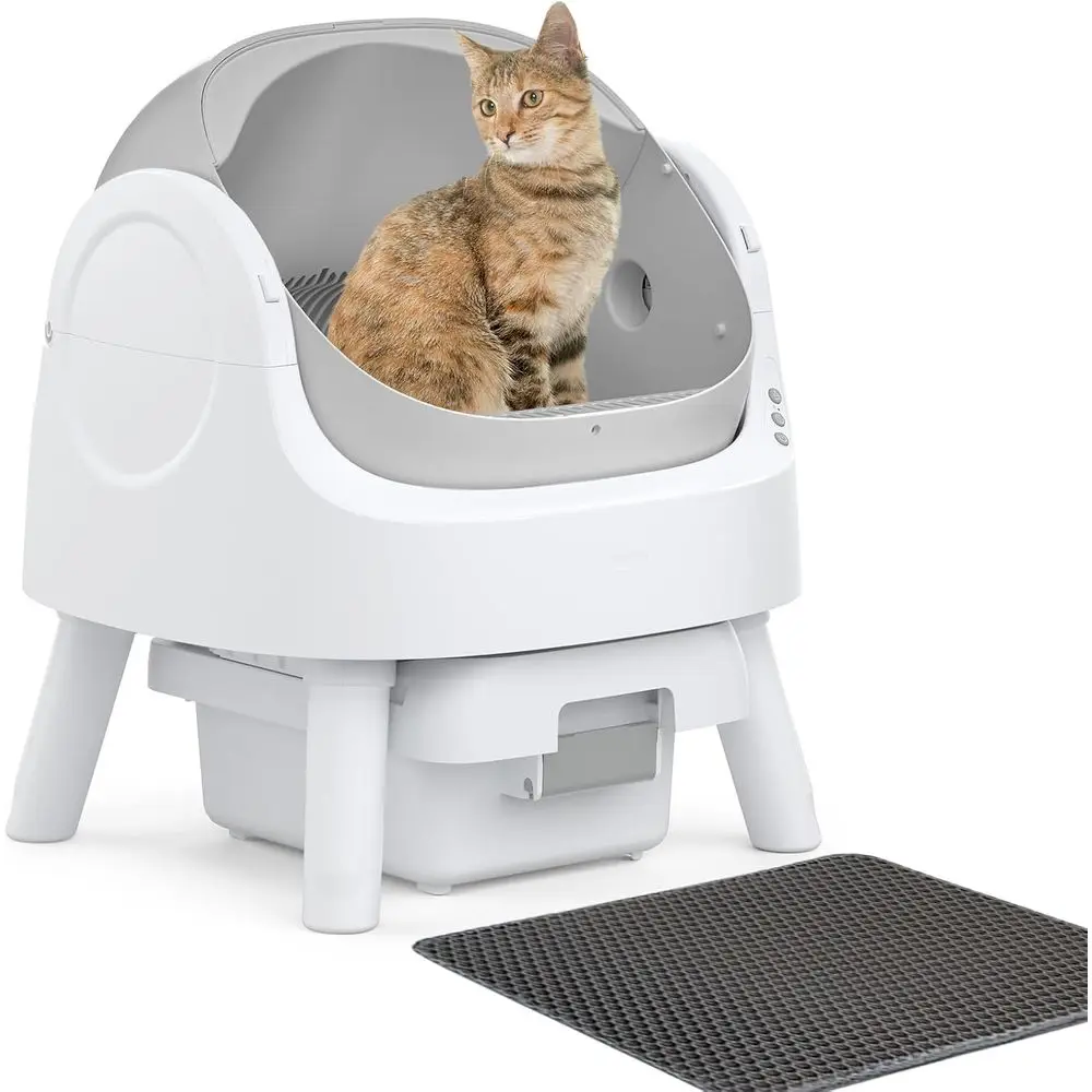 Automatic Cat Litter Box or Multiple Cats, Sel Cleaning Cat Litter Box, Integrated Saety Protection with Open-Top Design, White