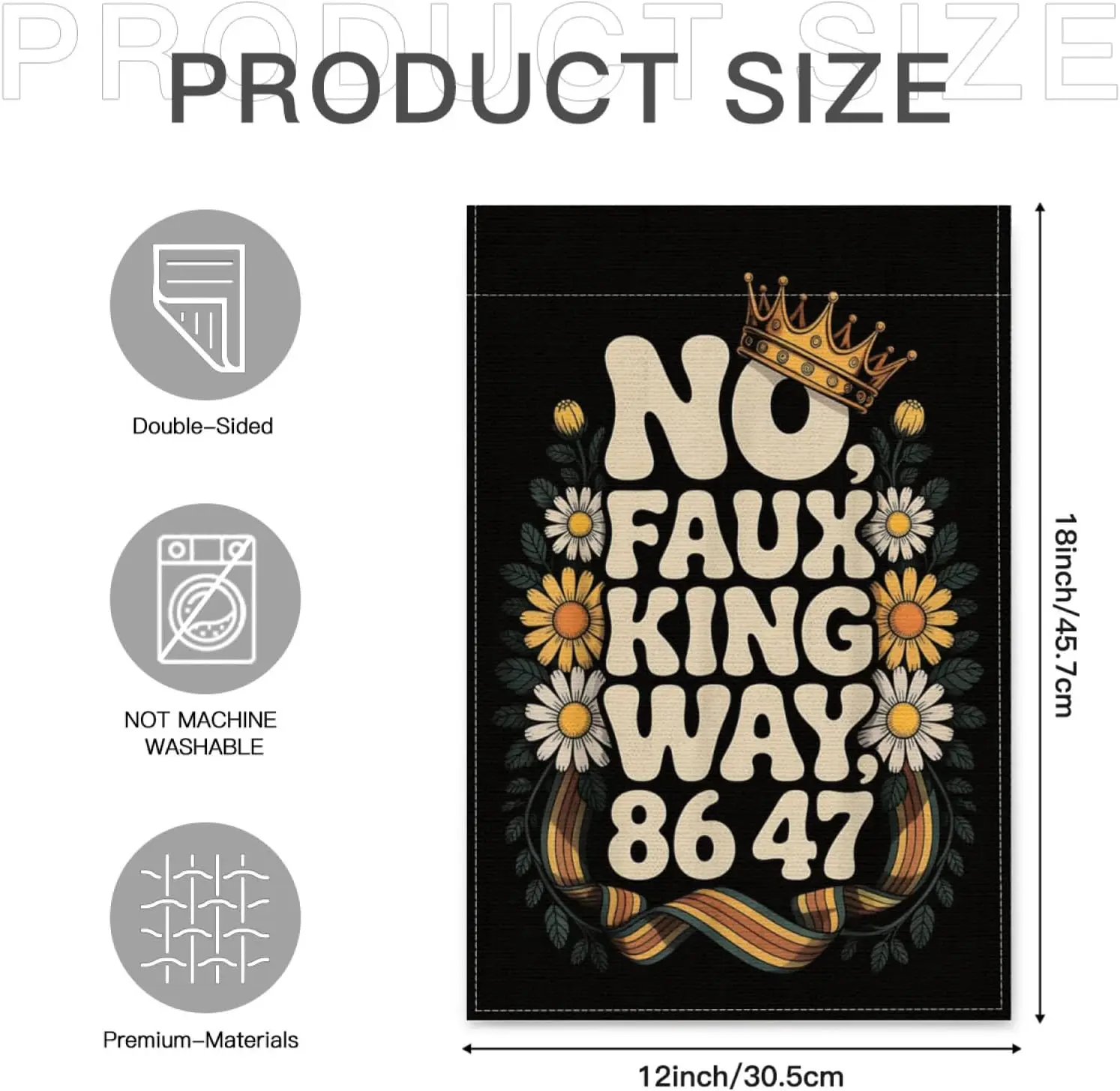 أعلام No Faux King Way 86 47 ياردة للديكور، أعلام حديقة مقاس 12 × 18 بوصة، نسيج مزدوج الجوانب لغرفة النوم والمكتب والأماكن الداخلية والخارجية KZA