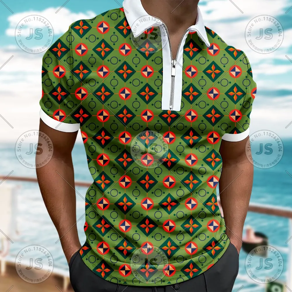 

Men's Short-Sleeved Polo Shirt New Trendy Business Woman Clothing High-End Collar Summer Fashion Brand Green Diamond Plaid