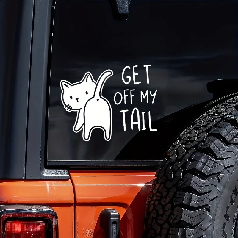 

2pcs "Get Off My Tail" Cat Decals – Matte PVC Stickers for Car, Laptop & Bottles