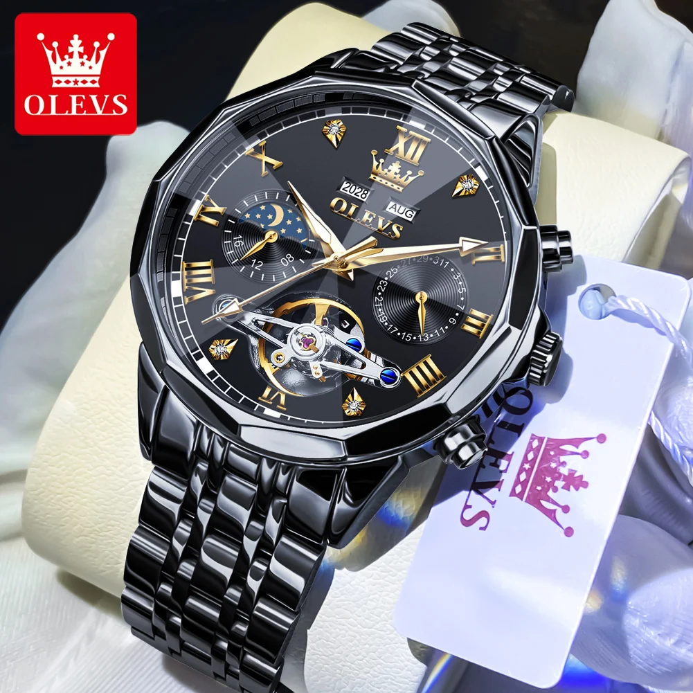 OLEVS 6620 Men's Watch Hollow Flywheel Dual Calendar Moon Phase Waterproof Luminous Multi-function Automatic Mechancial Watch