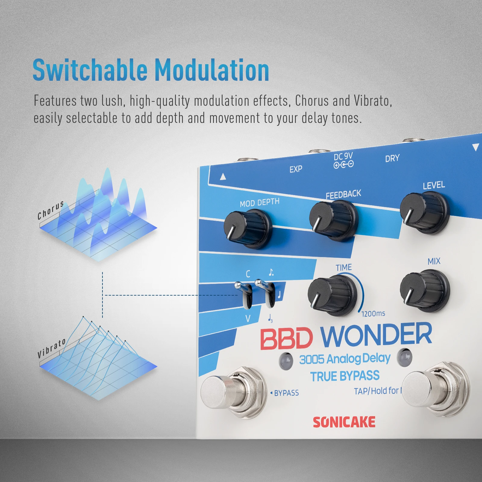 SONICAKE Local BBD Wonder Analog 1200ms Delay & Modulation Pedal 4 MN3005 BBD Chips Dual Footswitch Guitar Bass Effects Pedal QDS-10 - view 6