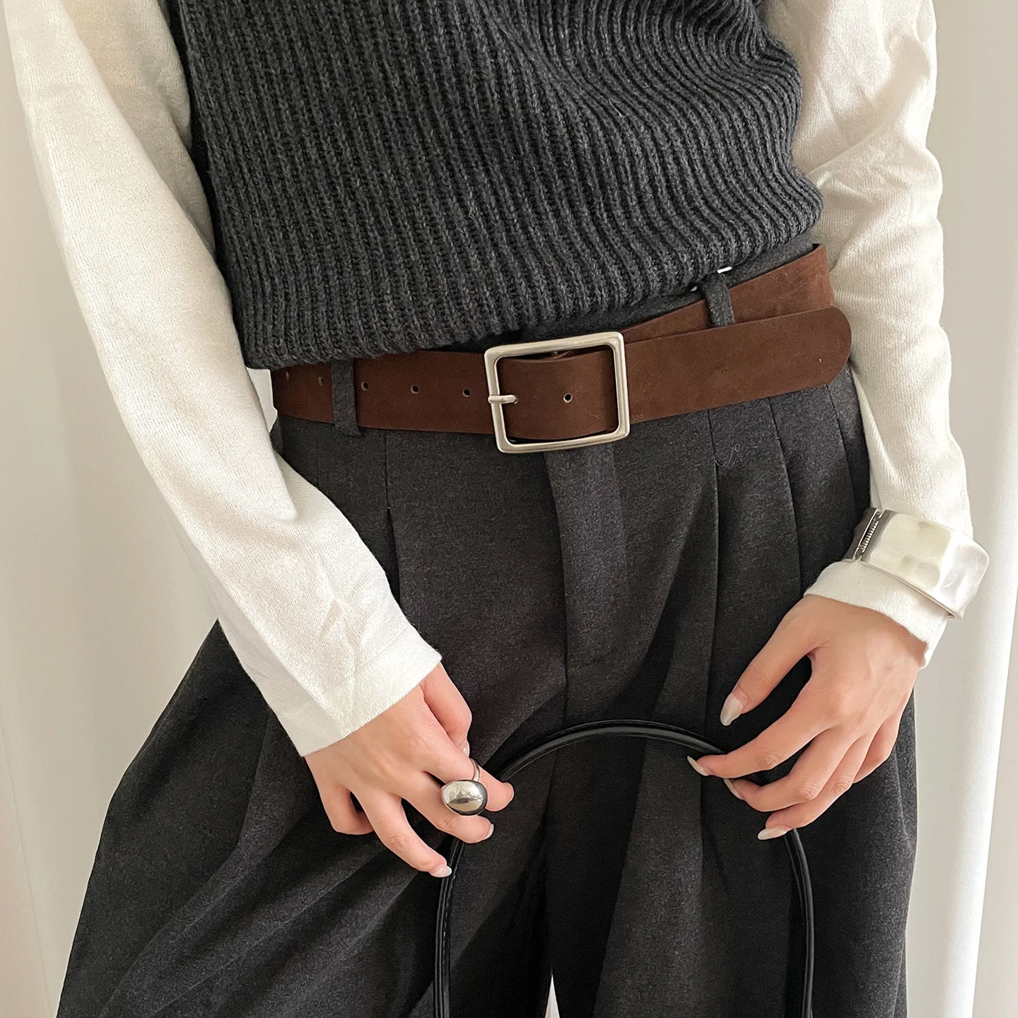 Retro High-End Sense Suede Velvet Wide Belt For Women With Skirt And Jeans Waistcoat Brown Belt