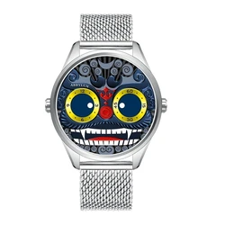 Abbylun 1363 Luxury Men Quartz Watch Wristwatch Mesh Steel Men's Watches Male Clock Sports Reloj Lion Personality 3D Design